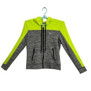 Victorias Secret Pink Womens Neon Yellow & Gray Full-Zip Hoodie M Activewear